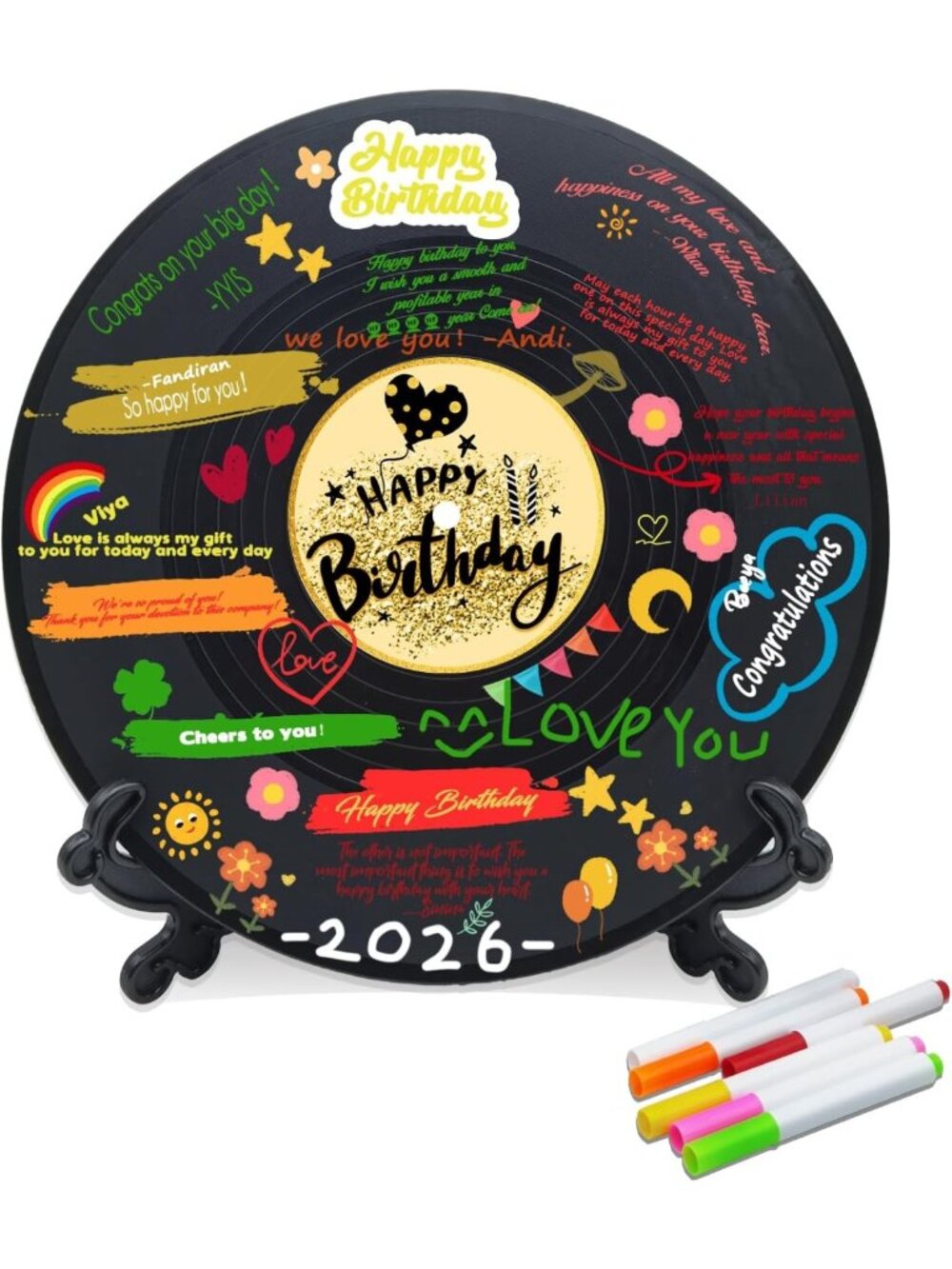 Vinyl Record Birthday Decorations | Happy Birthday Party Sign & Guest Book 11.6
